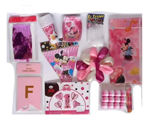 Kit Decoración Minnie 1er Añito Numero 70cm + vasos + mantel x24 inv