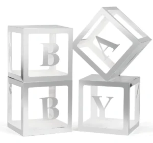 Caja baby blanco decoración baby shower revelación de sexo