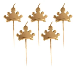Velas Metalizadas Cumpleaños Premium Coronas Dorado X5uni