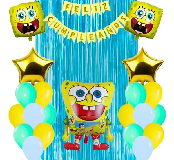 Kit Decoración Bob Esponja Globos Metálicos + Numero