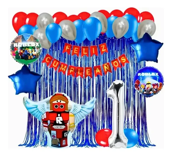 Kit Decoración Roblox Azul Globos Metálicos + Numero