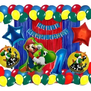 Kit Decoración Globos Yoshi Mario Bros Para Cumpleaños