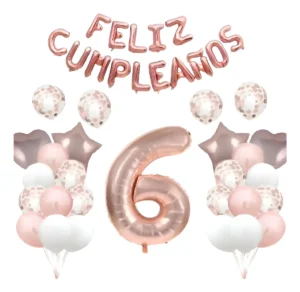 Decoración De Cumpleaños Globos Colores Oro Rosa