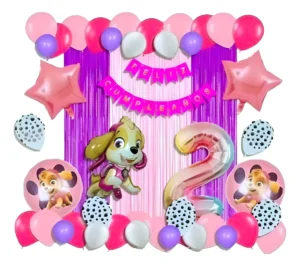 Kit Fiesta Globos Fucsia Rosado Cumpleaños Paw Patrol Skye