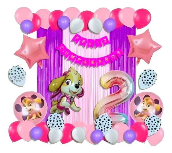 Kit Fiesta Globos Fucsia Rosado Cumpleaños Paw Patrol Skye