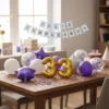 Kit Decoración Feliz Cumpleaños Bombas Lila Morado Y Plata