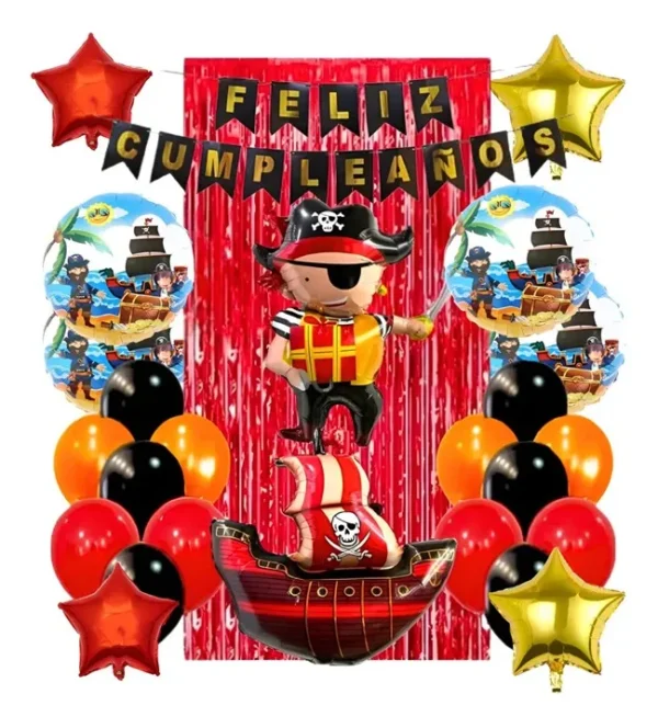 Kit Decoración Pirata Marinero Globos Metálicos + Numero