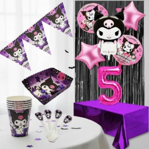 D_NQ_NP_2X_642338-MLA105338022146_012026-F Kit Decoración Kuromi X12 + Bouquet + Cortina + Numero