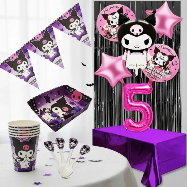 Kit Decoración Kuromi X12 + Bouquet + Cortina + Numero