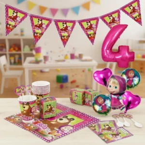 Kit Decoración Masha Y El Oso X12 + Bouquet + Numero