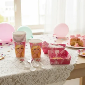 D_NQ_NP_2X_650597-MLA107125567981_022026-F Kit Decoración Barbie X24 Vasos + Plato + Cuchara