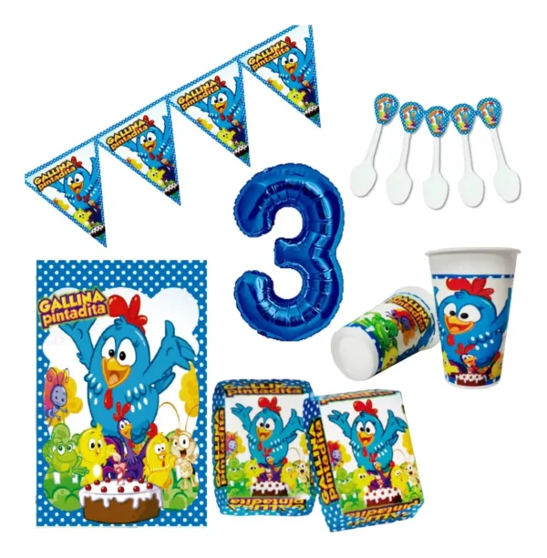 Kit Decoración Gallinita Pintadita X12 Niños + Numero