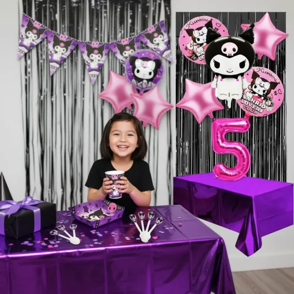 Kit Decoración Kuromi X12 + Bouquet + Cortina + Numero