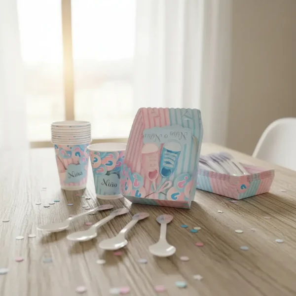 Kit Decoración Revelación De Sexo x12 Vasos + Plato + Cuchara