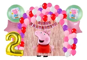 Kit Globos Fiesta Peppa Pig Cortina Numero Cumpleaños Fucsia Rosado