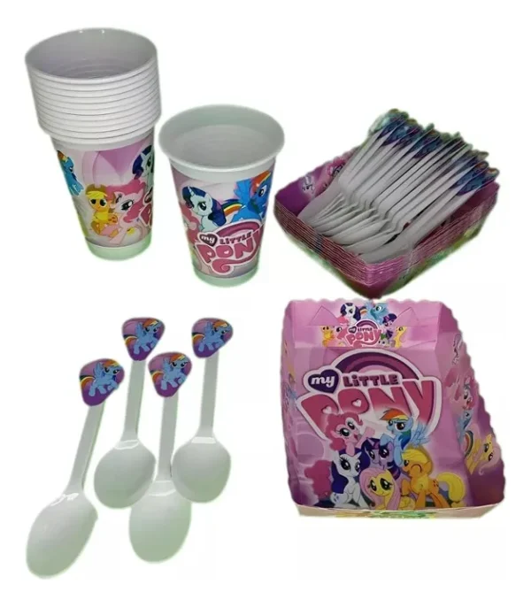 D_NQ_NP_2X_658885-MCO107123524379_022026-F (2) Kit Decoracion My Little Pony X12 Vasos + Platos + Cucharas