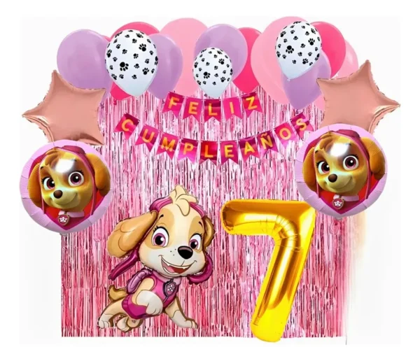 Kit Decoración Skye Huellitas Globos Metálicos + Numero