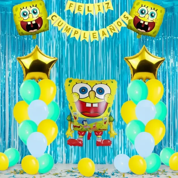 Kit Decoración Bob Esponja Globos Metálicos + Numero