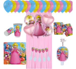 Kit Fiesta Decoración Peach Mario Bros Cumpleaños  Rosado