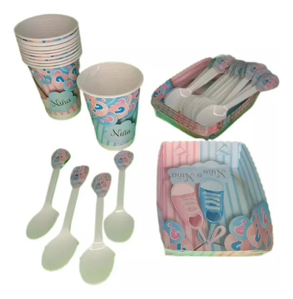 Kit Decoración Revelación De Sexo x12 Vasos + Plato + Cuchara