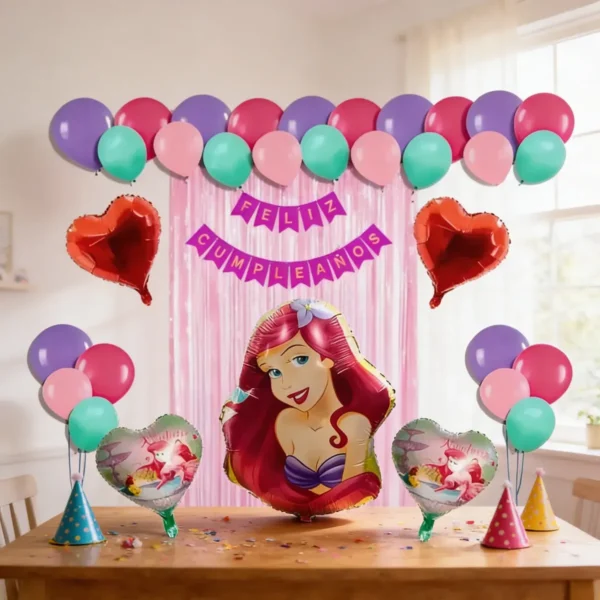 Kit Decoración La Sirenita Globos Metálicos + Numero