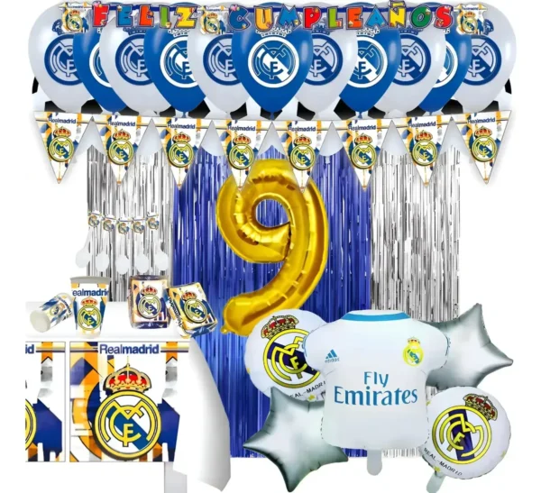 Kit Decoración Real Madrid X12 + Bouquet + Cortinas + Globos