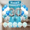 Kit Decoración Feliz Cumpleaños Bombas Azul Claro+cortina+numero