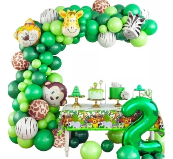 Kit Fiesta Globos Selva Safari Verde Animales Número Print