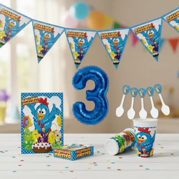Kit Decoración Gallinita Pintadita X12 Niños + Numero