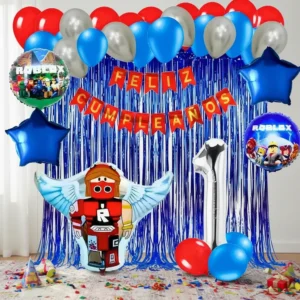 Kit Decoración Roblox Azul Globos Metálicos + Numero