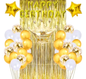 Kit Globos Cumpleaños Dorado Corona Estrella Cortina Fiesta