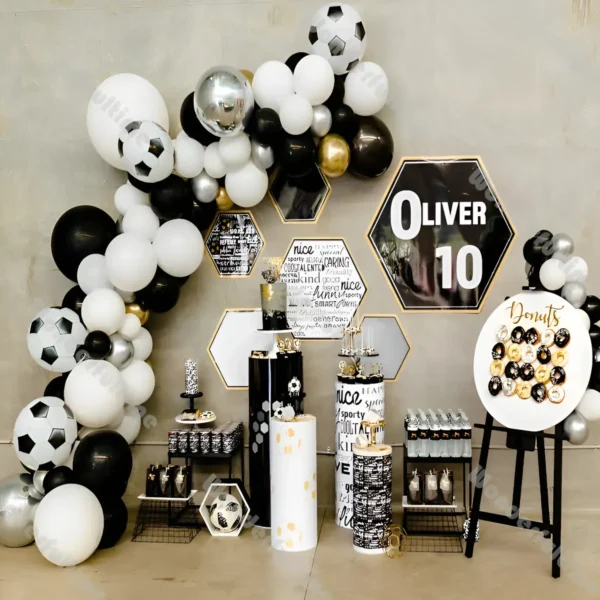 Kit Fiesta Decoración Globos Balón Negro Mundial Plateado