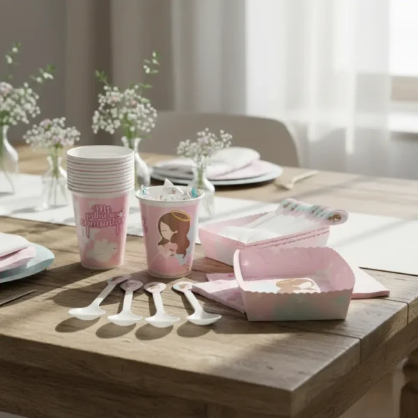 Kit Decoración Primera Comunión Niña X12 Vaso+ Plato