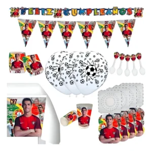 D_NQ_NP_2X_695908-MLA108913905224_032026-F Kit Fiesta Decoración Vasos Platos Cristiano Ronaldo Futbol x24
