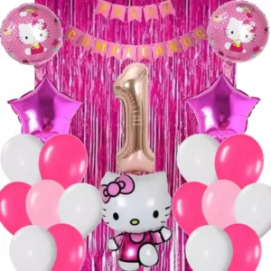 Kit Decoración Globos Numero Hello Kitty Fucsia Oro Rosa