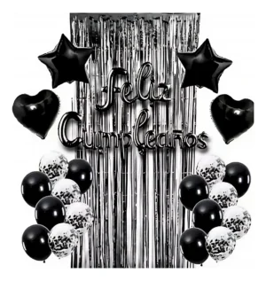 Decoración Globos Negros Para Cumpleaños