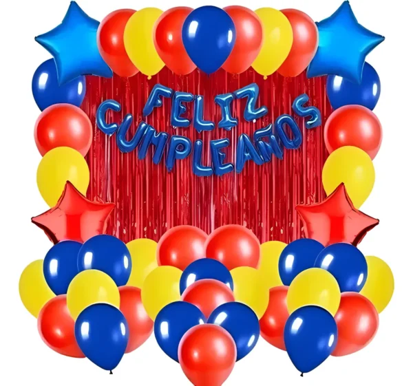 Kit Decoración Globos Rojo Azul Amarillo Fiesta Cumpleaños