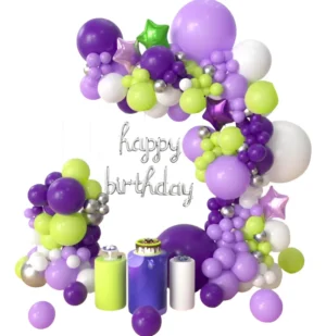 D_NQ_NP_2X_702747-MCO77993428748_082024-F Decoración Arco De Globos Fiesta Verde Y Morado Baby Shower