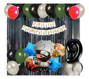 D_NQ_NP_2X_703590-MCO93185248529_092025-F Kit Globos Kakashi Hatake Cumpleaños Negro Plateado Verde