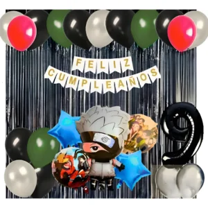 Kit Globos Kakashi Hatake Cumpleaños Negro Plateado Verde