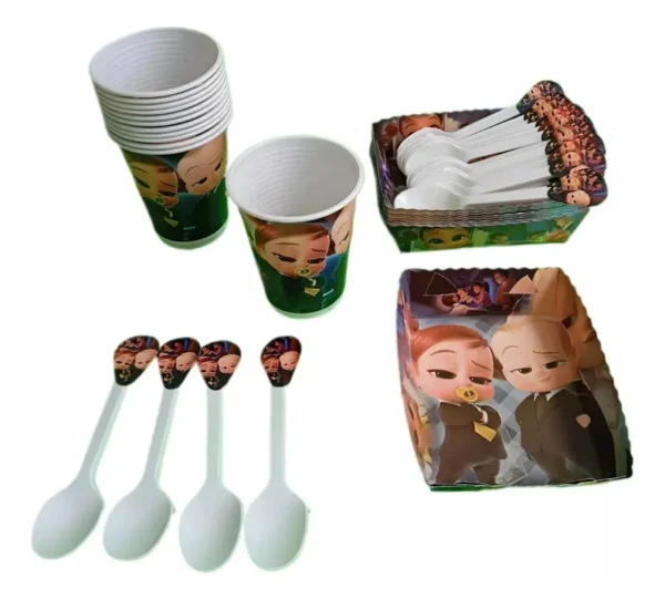 Kit Decoración Jefe En Pañales X24 Vasos + Platos + Cucharas