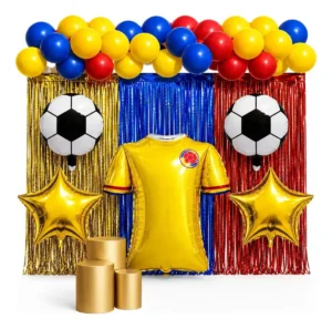 Kit Decoración Fiesta Fútbol Colombia Globo Cortina Tricolor