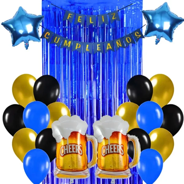 Kit Decoración Globos Feliz Cumpleaños Azul Hombre