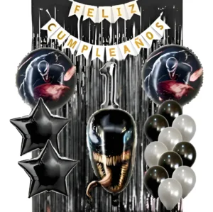 Kit Decoración Globos Venom Feliz Cumpleaños Número