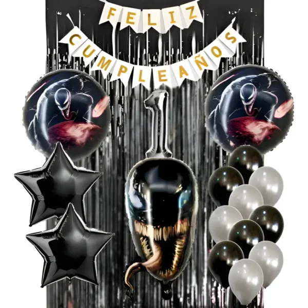 Kit Decoración Globos Venom Feliz Cumpleaños Número