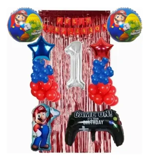 D_NQ_NP_2X_720177-MCO82656761672_032025-F Kit Decoración Globos Mario Bros Video Juegos Rojo Azul