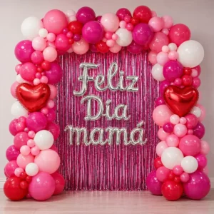 Kit Decoración Día De La Madre Rosado Corona Arco Rosado