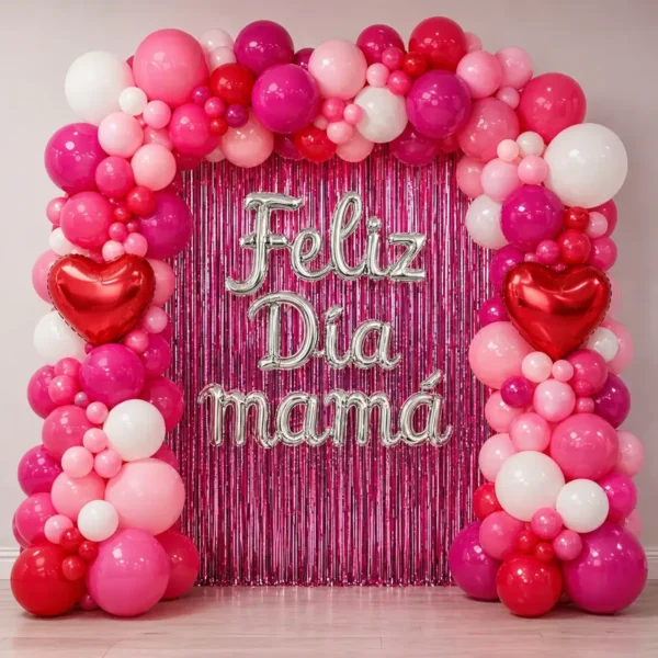 Kit Decoración Día De La Madre Rosado Corona Arco Rosado