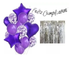 D_NQ_NP_2X_721599-MCO74582573588_022024-F Kit Decoración Feliz Cumple Cursivo Globos Morado/lila+cortina