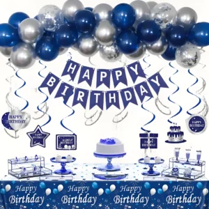 Kit Arco Fiesta Cumpleaños Decoración Feston Plateado Azul